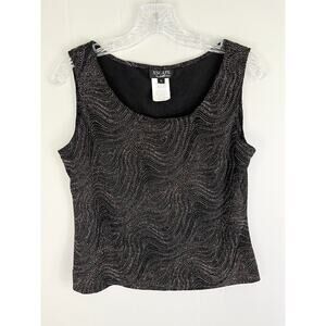 Vintage 90s Y2K Stretchy Metallic Tank‎ Top Large Black Cyber Fairy Whimsigoth
